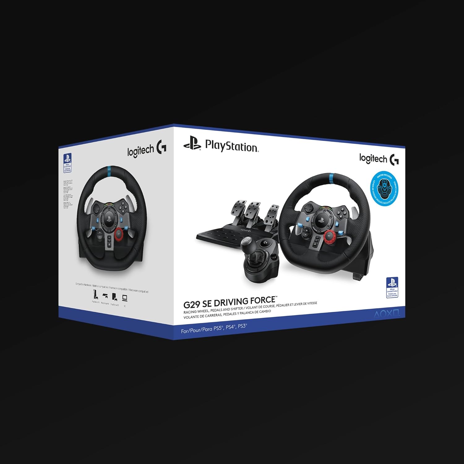 Logitech G G29 SE Driving Force Rennlenkrad und Pedale, Force Feedback, echtes Leder + Logitech G Driving Force Schalthebel – für PS5, PS4 und PC, Mac – Schwarz