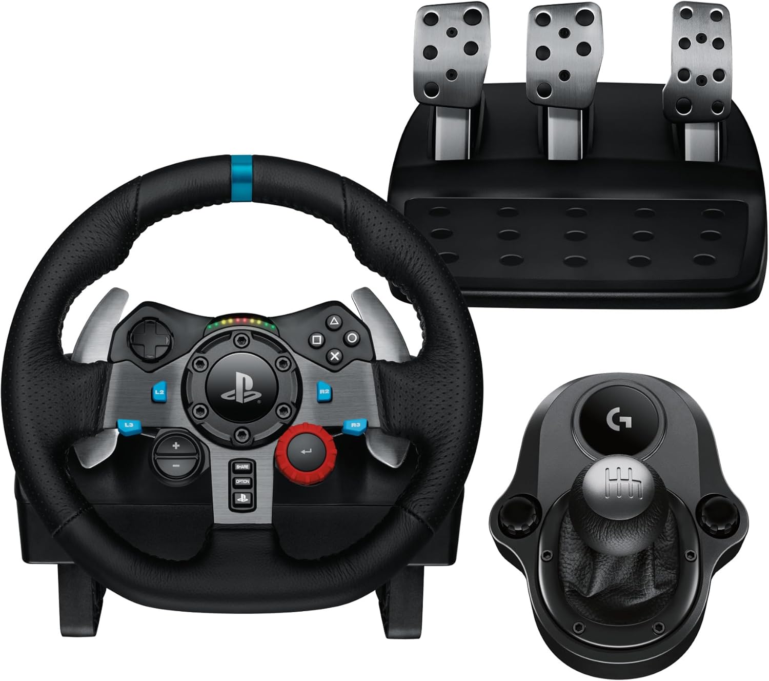Logitech G G29 SE Driving Force Rennlenkrad und Pedale, Force Feedback, echtes Leder + Logitech G Driving Force Schalthebel – für PS5, PS4 und PC, Mac – Schwarz