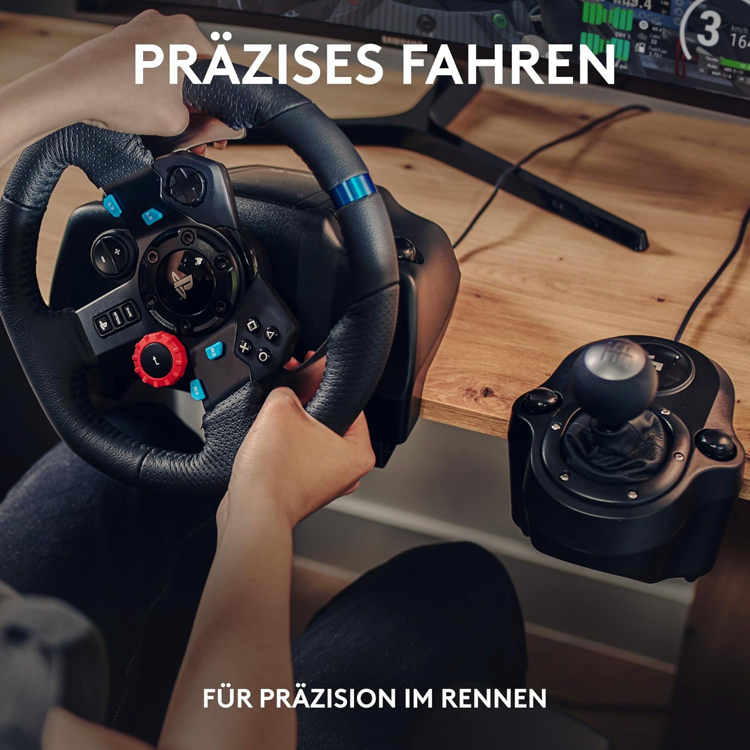 Logitech G G29 SE Driving Force Rennlenkrad und Pedale, Force Feedback, echtes Leder + Logitech G Driving Force Schalthebel – für PS5, PS4 und PC, Mac – Schwarz