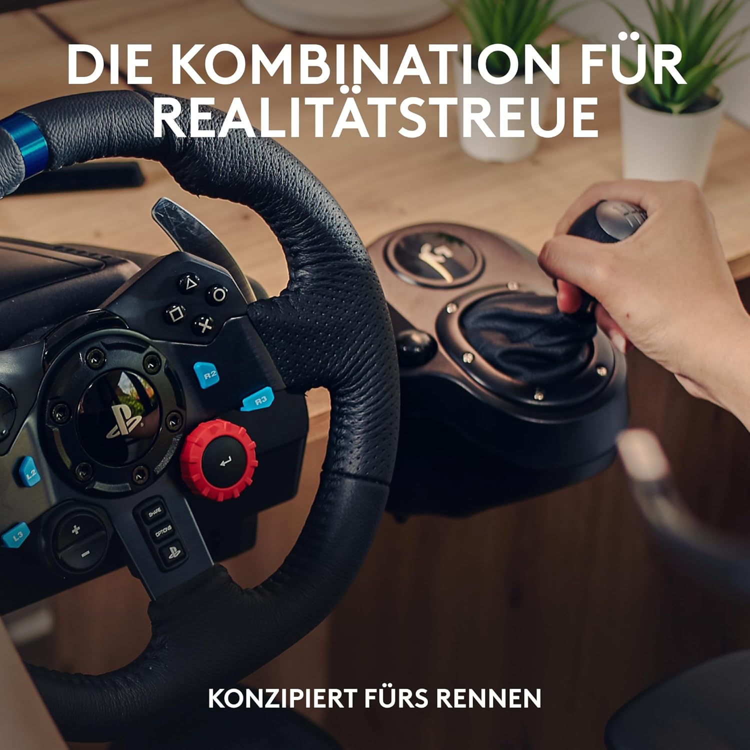 Logitech G G29 SE Driving Force Rennlenkrad und Pedale, Force Feedback, echtes Leder + Logitech G Driving Force Schalthebel – für PS5, PS4 und PC, Mac – Schwarz