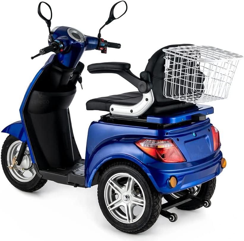 VELECO ZT15 - Dreirad Mobilitätsroller – komplett montiert und fahrbereit – elektromagnetische Bremse – Digitaler Tachometer - geräumiger Stauraum - 3 Rad Seniorenmobil (ROT)