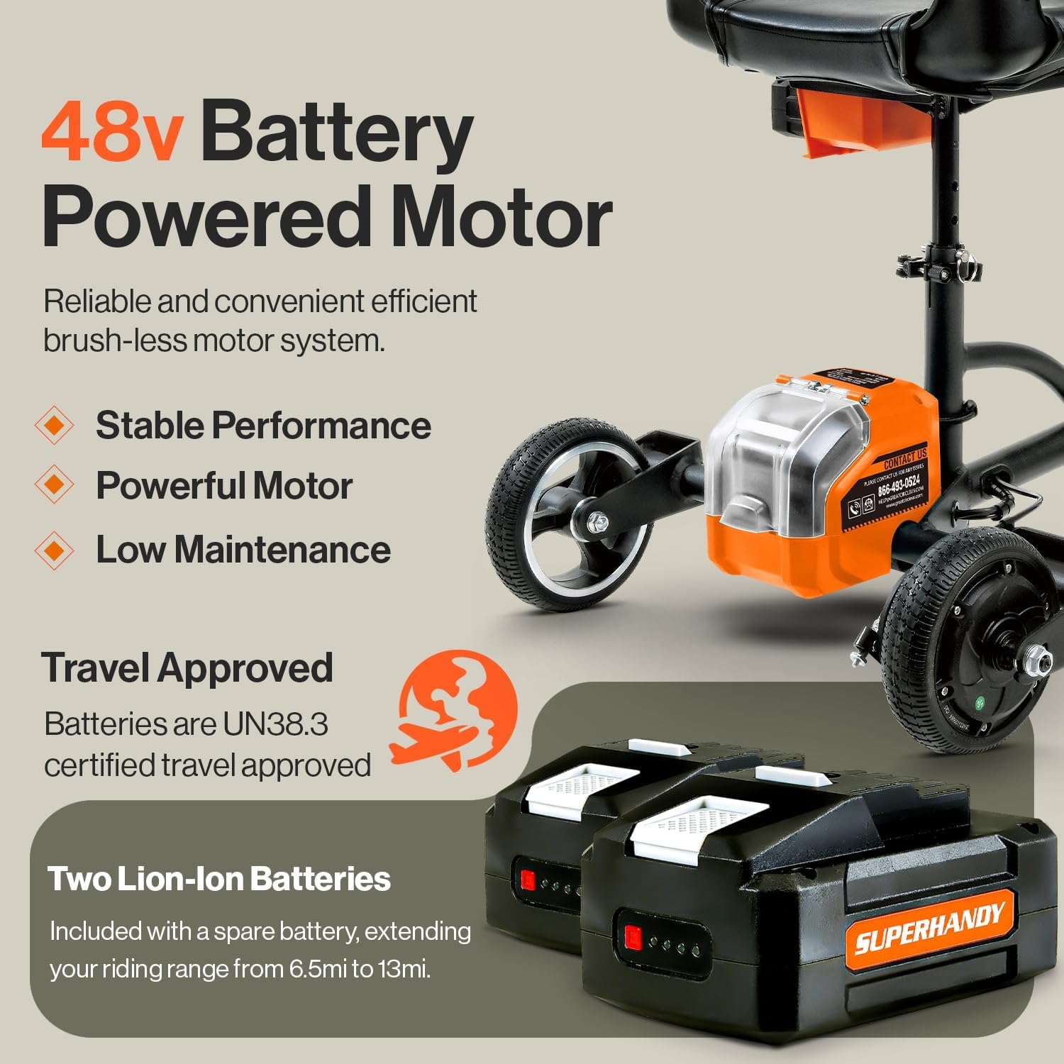 SuperHandy 3 Räder faltbar E-Mobilität, ultraleicht, kompakt, faltbar, große Reichweite, mit abnehmbaren 48 V Batterie bei einer maximalen Belastung von 125 kg, Tasche enthalten