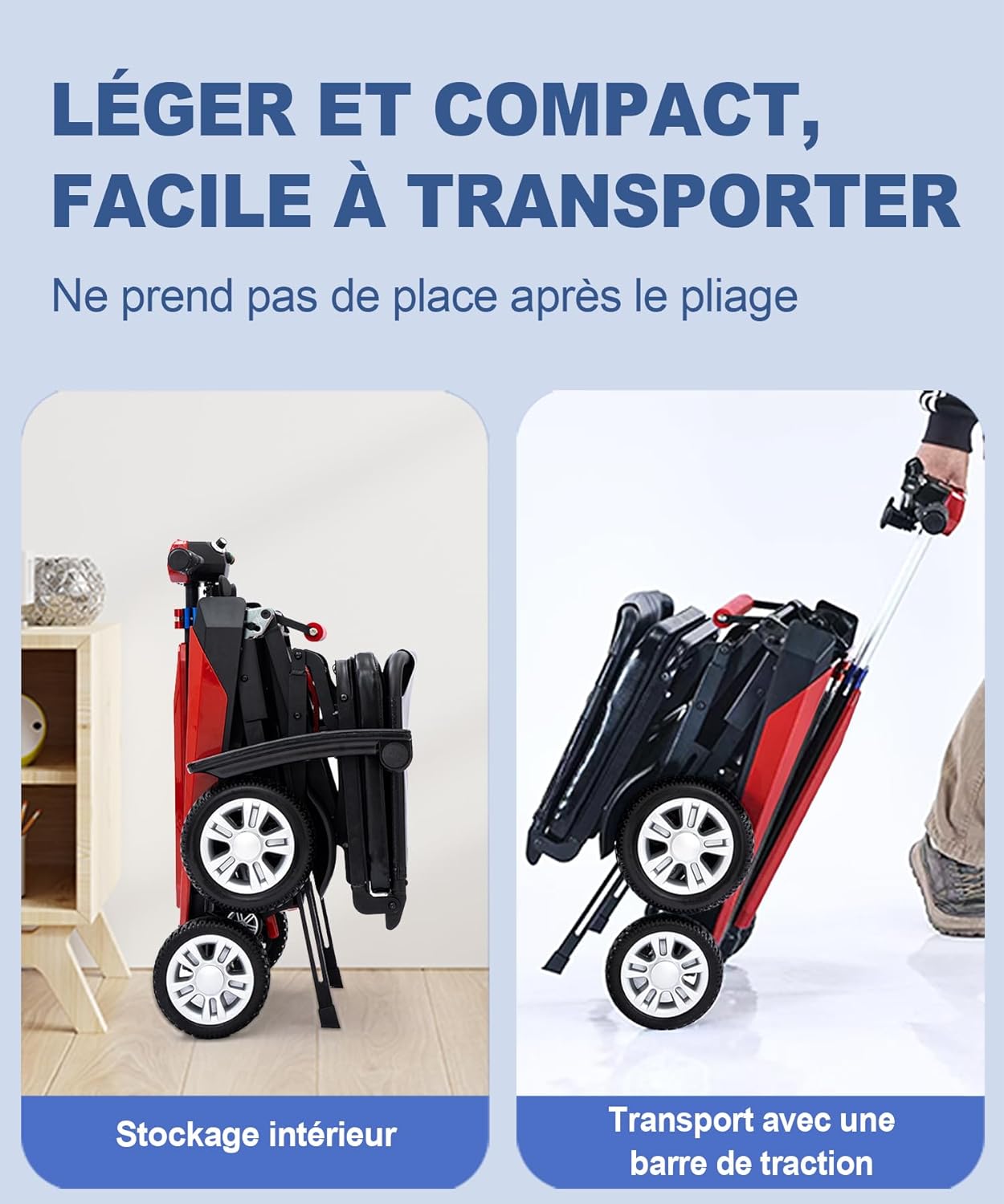 Z01 Elektromobil Klappbar für Senioren, 20KM Stabiler Mobilitätsroller 4 Räder (Rot)