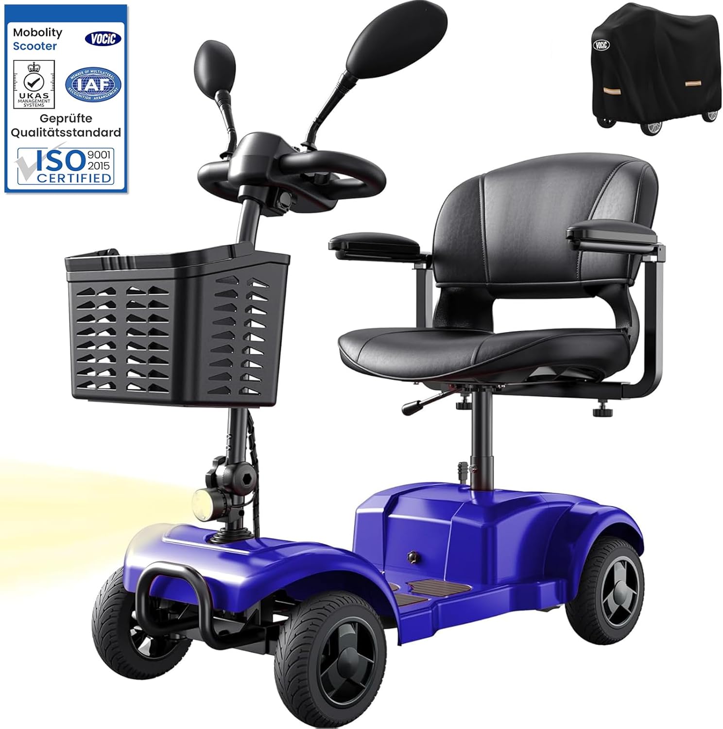 VOCIC Elektromobil Klappbar für Senioren, 20KM Stabiler Mobilitätsroller 4 Räder 136KG, Schwarz