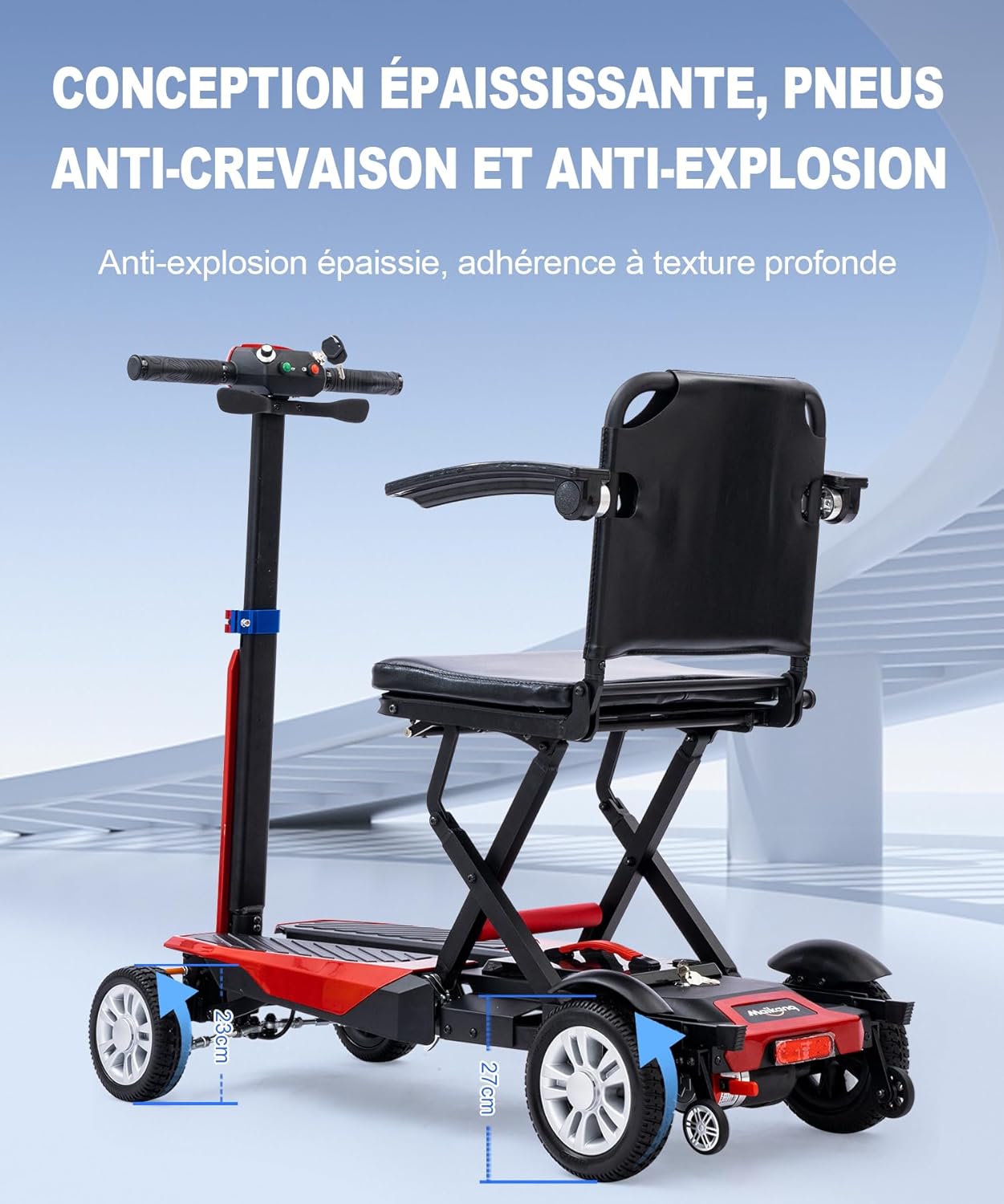 Z01 Elektromobil Klappbar für Senioren, 20KM Stabiler Mobilitätsroller 4 Räder (Rot)