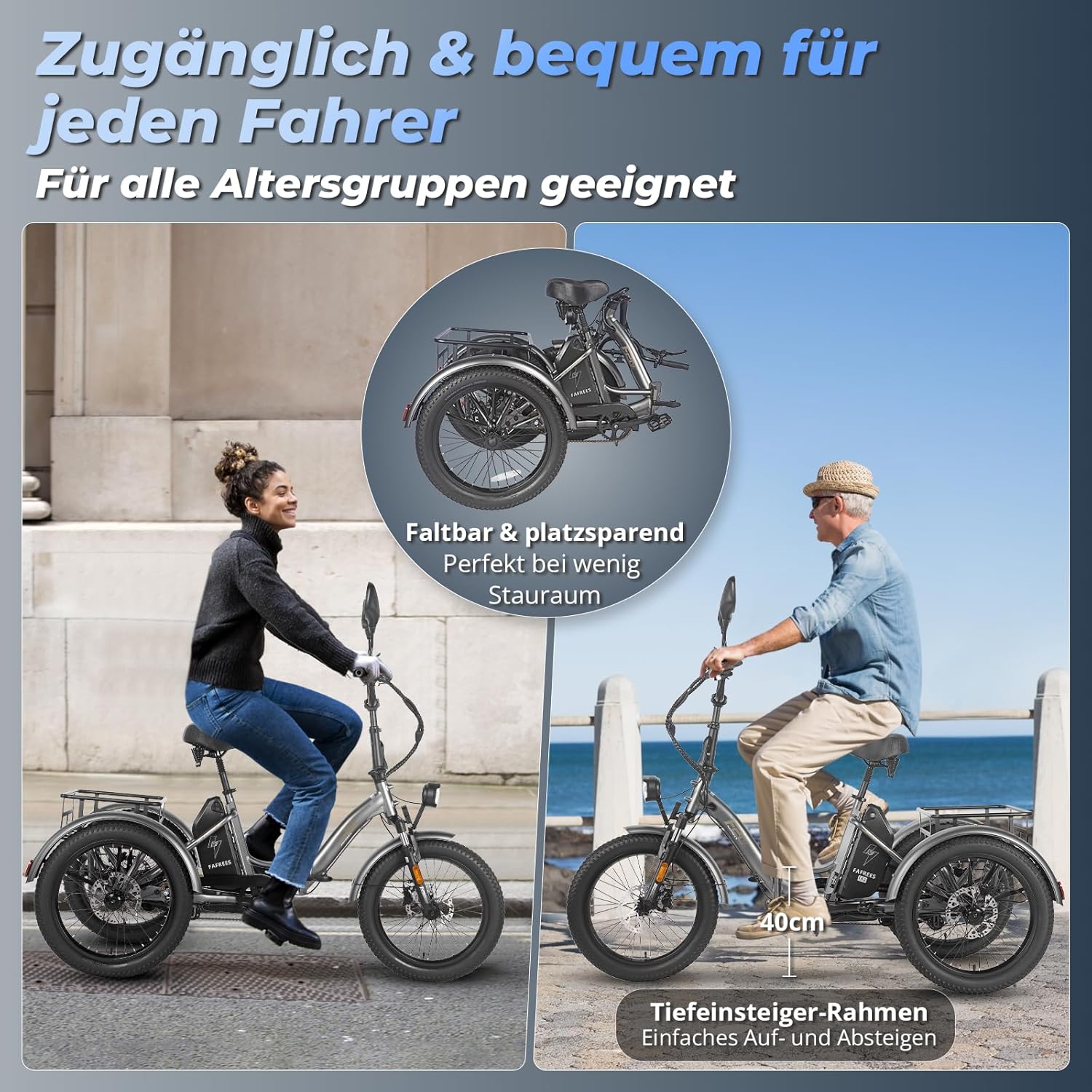 Fafrees F20 Mate E Bike Dreirad für Erwachsene 48V Zulassung [ Offiziell ] Herren E Bike Damen, Elektrofahrrad 3 Rädern 65N.m, Elektro Dreirad 20 Zoll, Ebike Lastenfahrrad IPX5, Fahrrad Fatbike 180kg