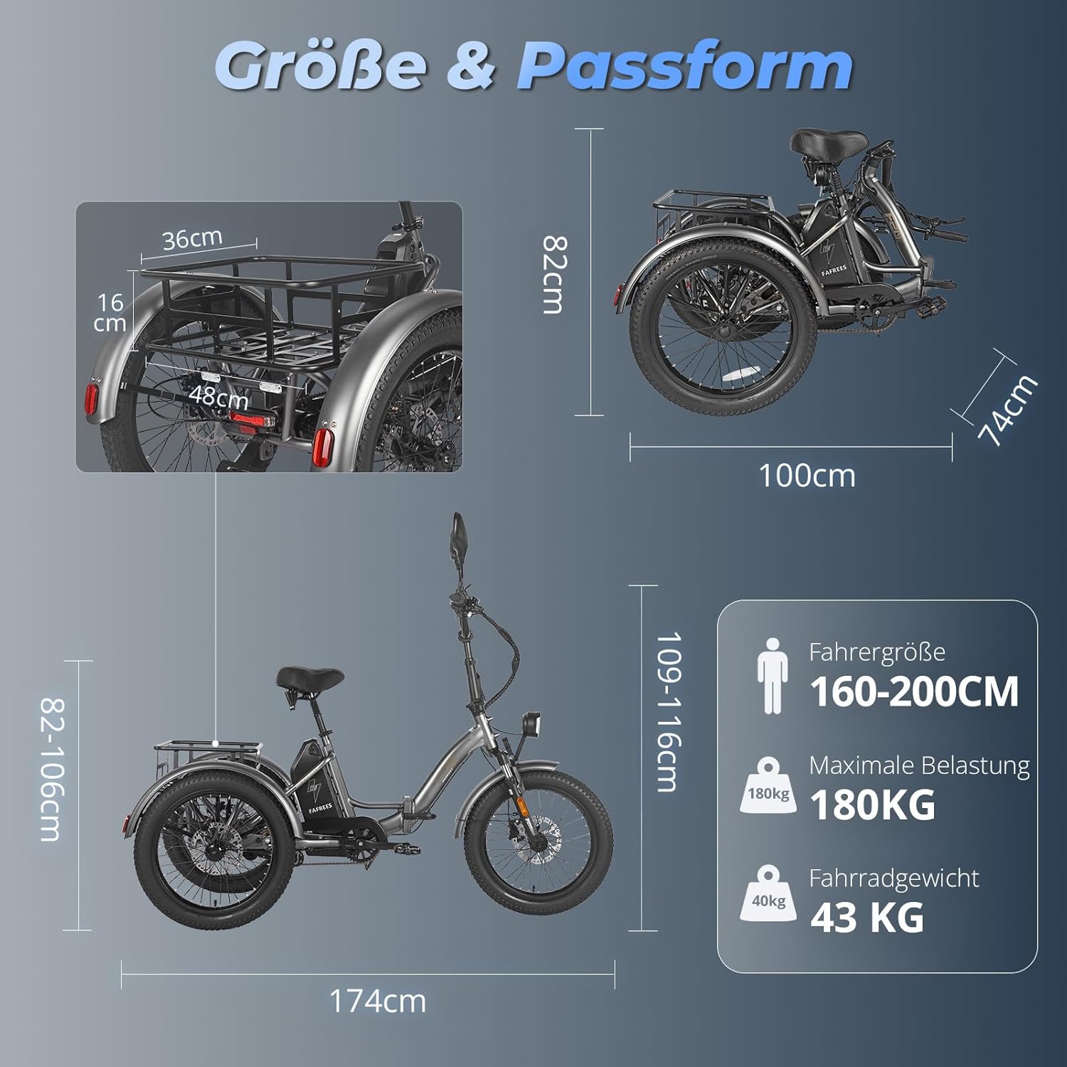 Fafrees F20 Mate E Bike Dreirad für Erwachsene 48V Zulassung [ Offiziell ] Herren E Bike Damen, Elektrofahrrad 3 Rädern 65N.m, Elektro Dreirad 20 Zoll, Ebike Lastenfahrrad IPX5, Fahrrad Fatbike 180kg