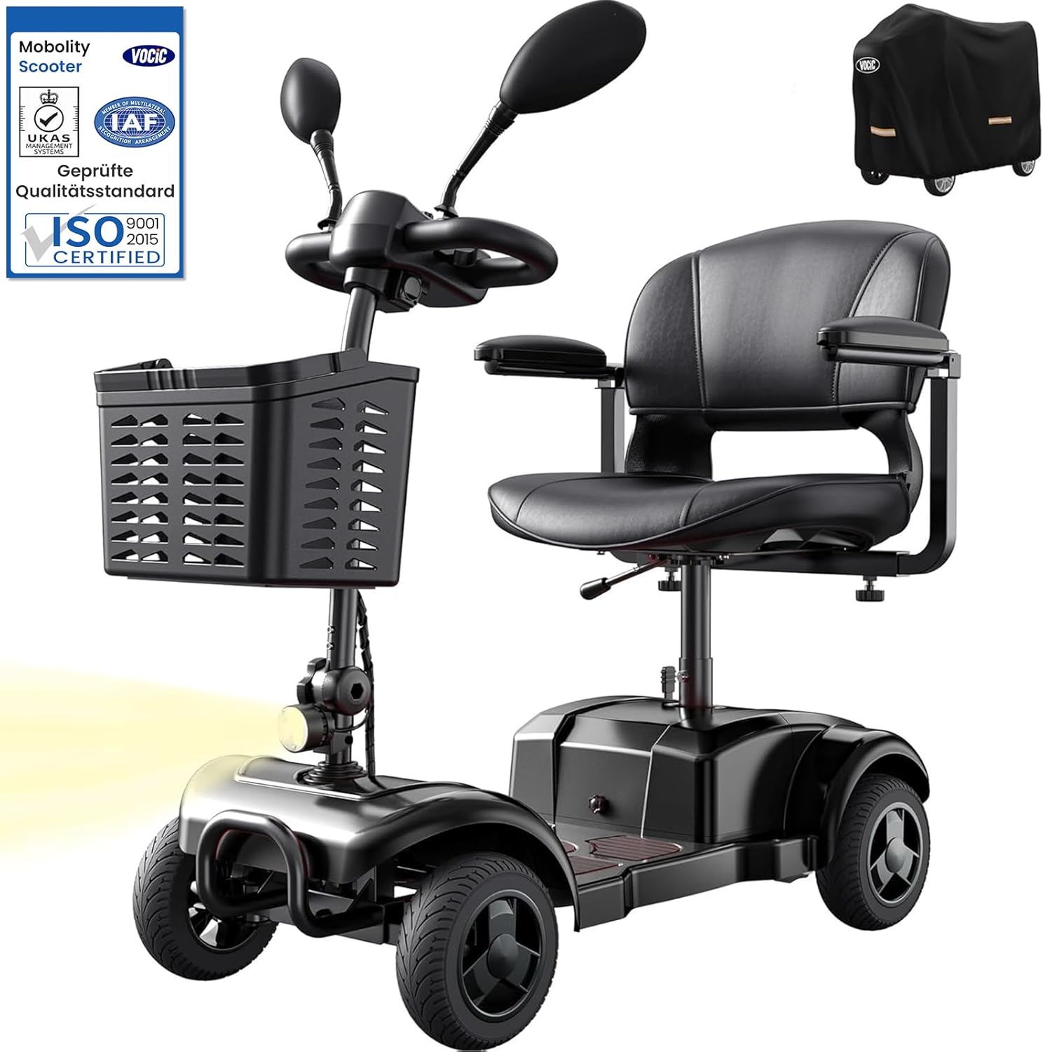 VOCIC Elektromobil Klappbar für Senioren, 20KM Stabiler Mobilitätsroller 4 Räder 136KG, Schwarz