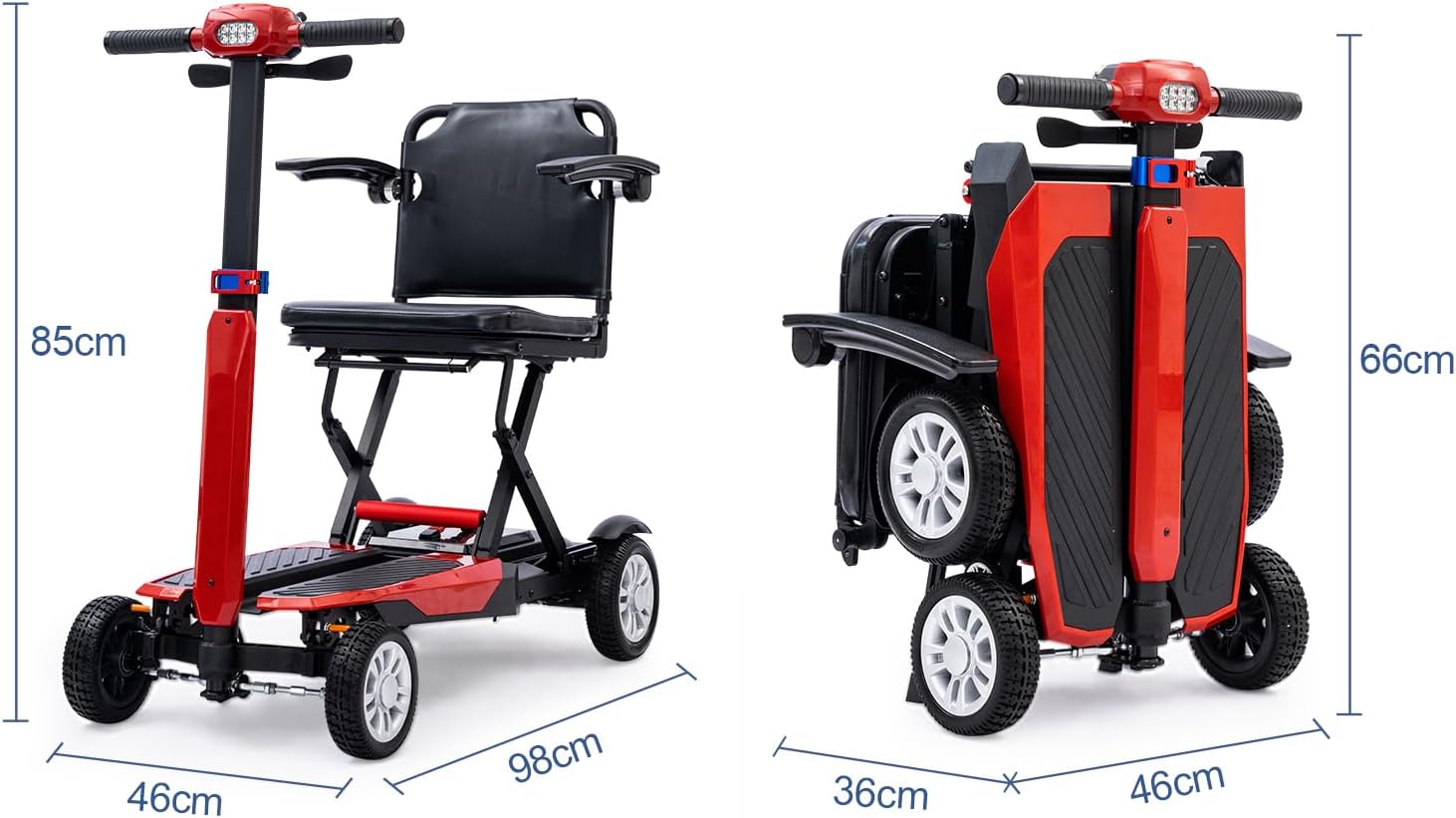 Z01 Elektromobil Klappbar für Senioren, 20KM Stabiler Mobilitätsroller 4 Räder (Rot)