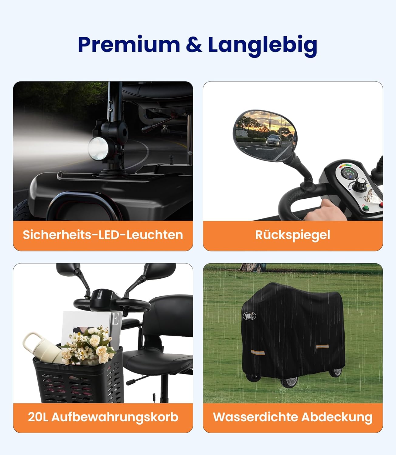 VOCIC Elektromobil Klappbar für Senioren, 20KM Stabiler Mobilitätsroller 4 Räder 136KG, Schwarz