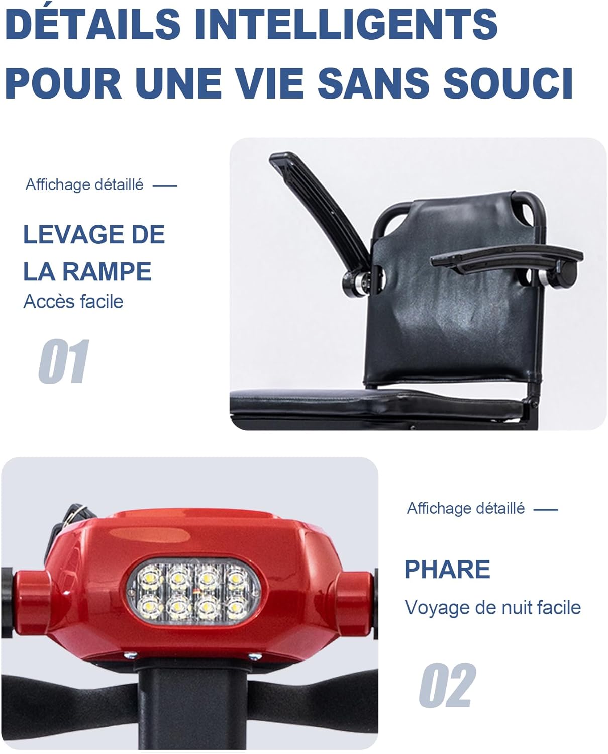 Z01 Elektromobil Klappbar für Senioren, 20KM Stabiler Mobilitätsroller 4 Räder (Rot)