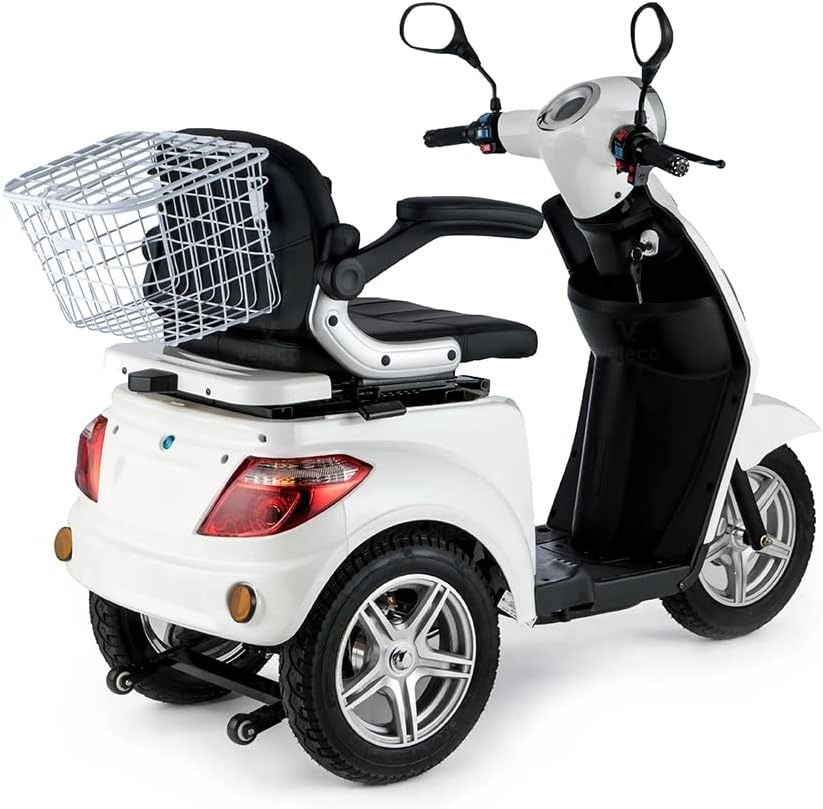 VELECO ZT15 - Dreirad Mobilitätsroller – komplett montiert und fahrbereit – elektromagnetische Bremse – Digitaler Tachometer - geräumiger Stauraum - 3 Rad Seniorenmobil (ROT)