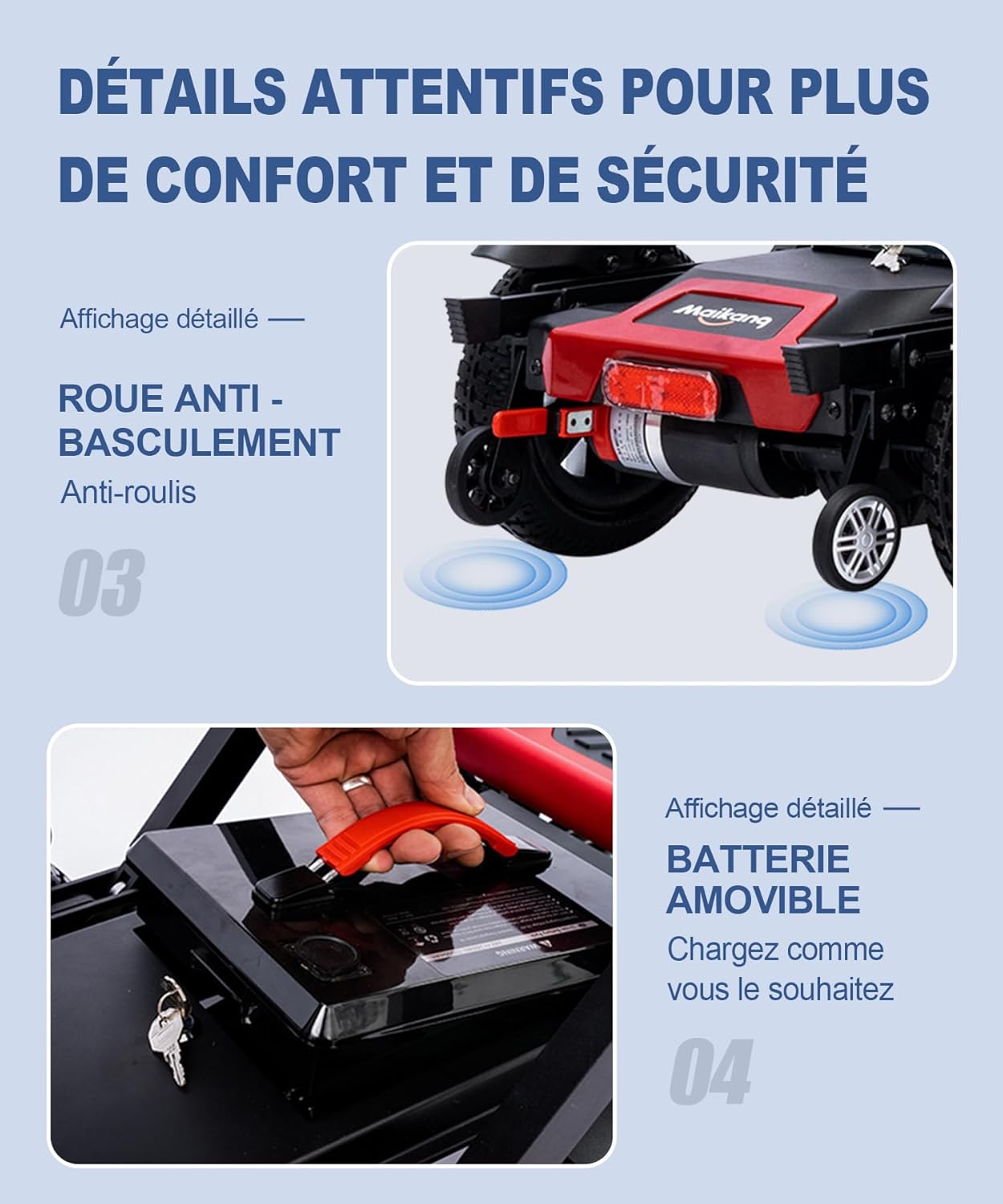 Z01 Elektromobil Klappbar für Senioren, 20KM Stabiler Mobilitätsroller 4 Räder (Rot)