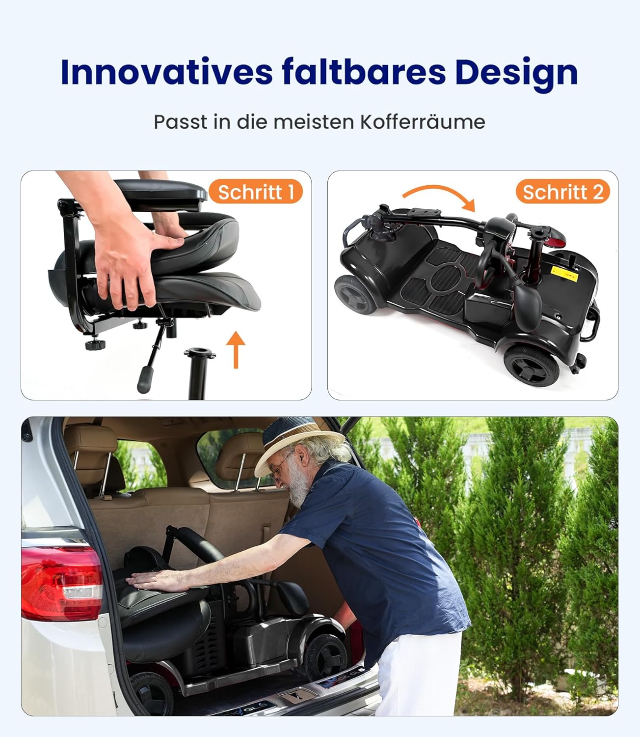 VOCIC Elektromobil Klappbar für Senioren, 20KM Stabiler Mobilitätsroller 4 Räder 136KG, Schwarz