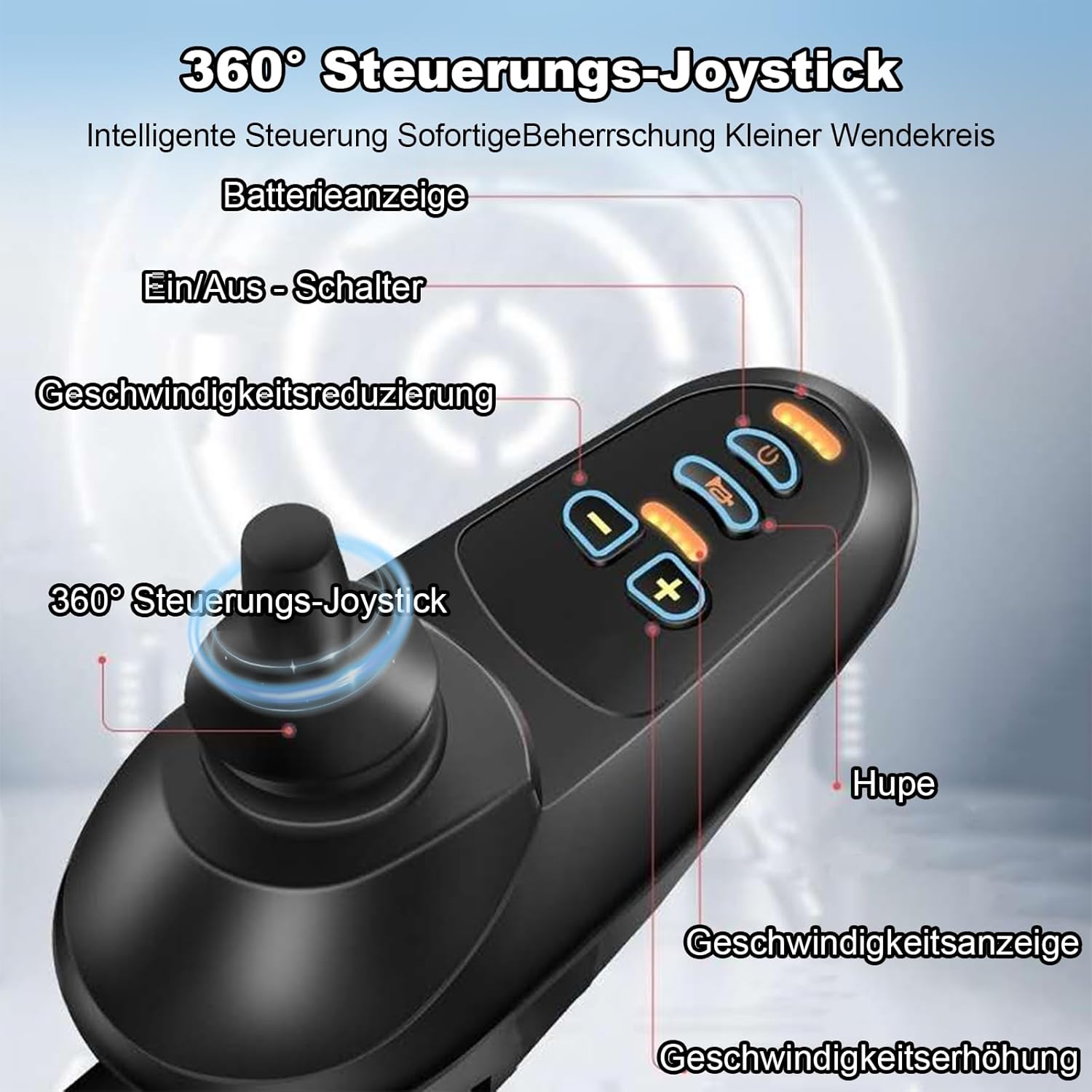 D04 Elektrischer Rollstuhl faltbar leicht, Transportrollstuhl für Senioren, reisetauglich & schmal, bis 150 kg, mit Joystick, 500W Motor, herausnehmbarer 10Ah Akku, bis zu 20 km Reichweite