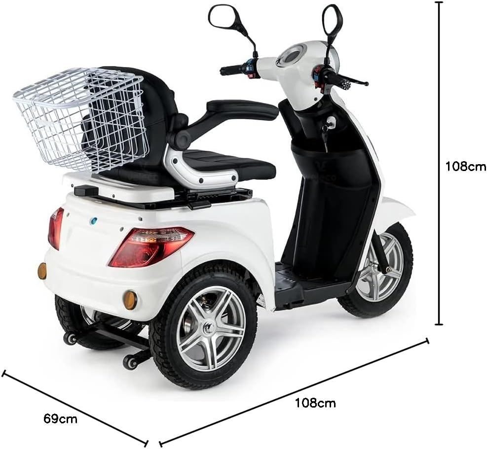 VELECO ZT15 - Dreirad Mobilitätsroller – komplett montiert und fahrbereit – elektromagnetische Bremse – Digitaler Tachometer - geräumiger Stauraum - 3 Rad Seniorenmobil (ROT)