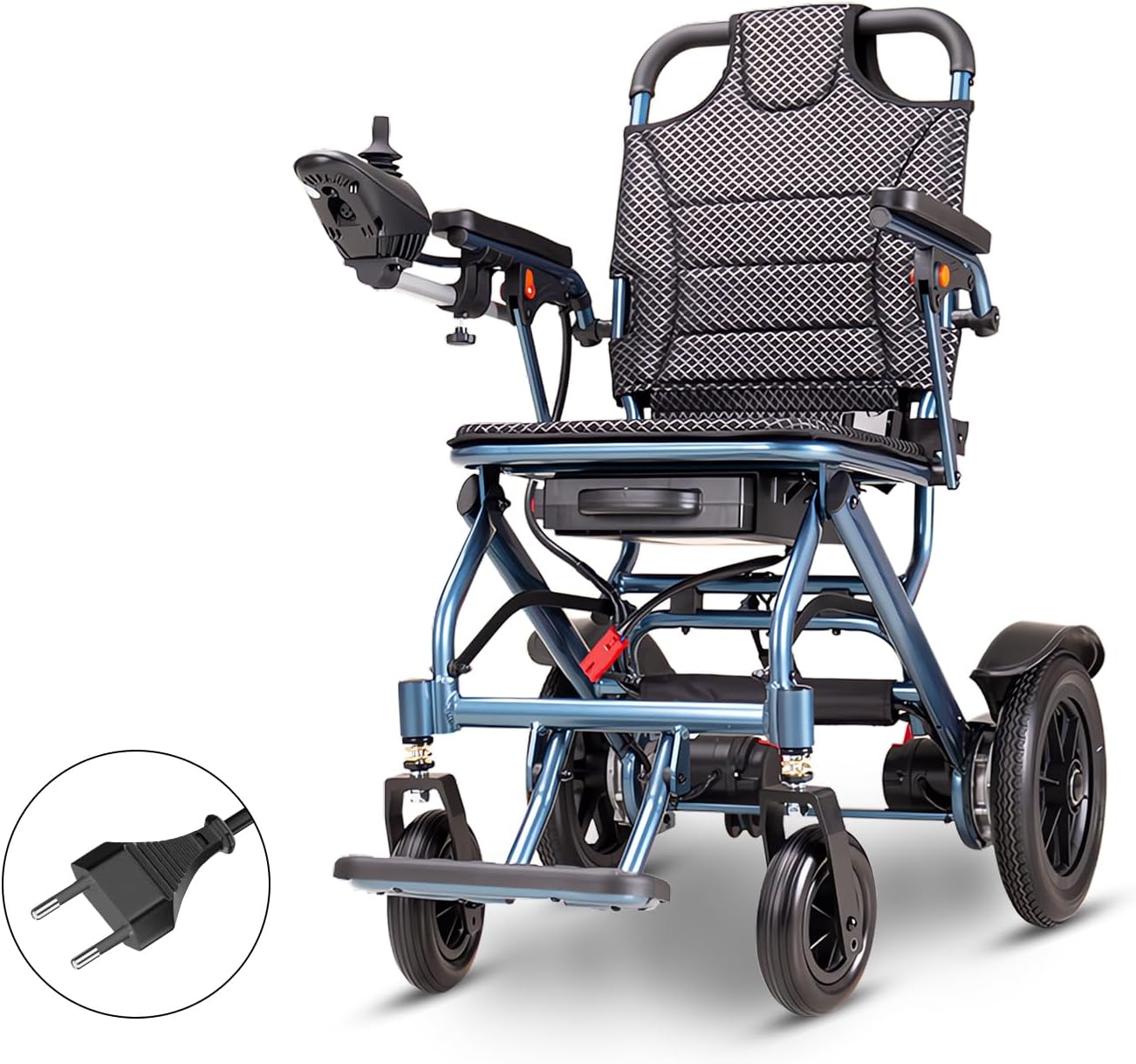 D04 Elektrischer Rollstuhl faltbar leicht, Transportrollstuhl für Senioren, reisetauglich & schmal, bis 150 kg, mit Joystick, 500W Motor, herausnehmbarer 10Ah Akku, bis zu 20 km Reichweite