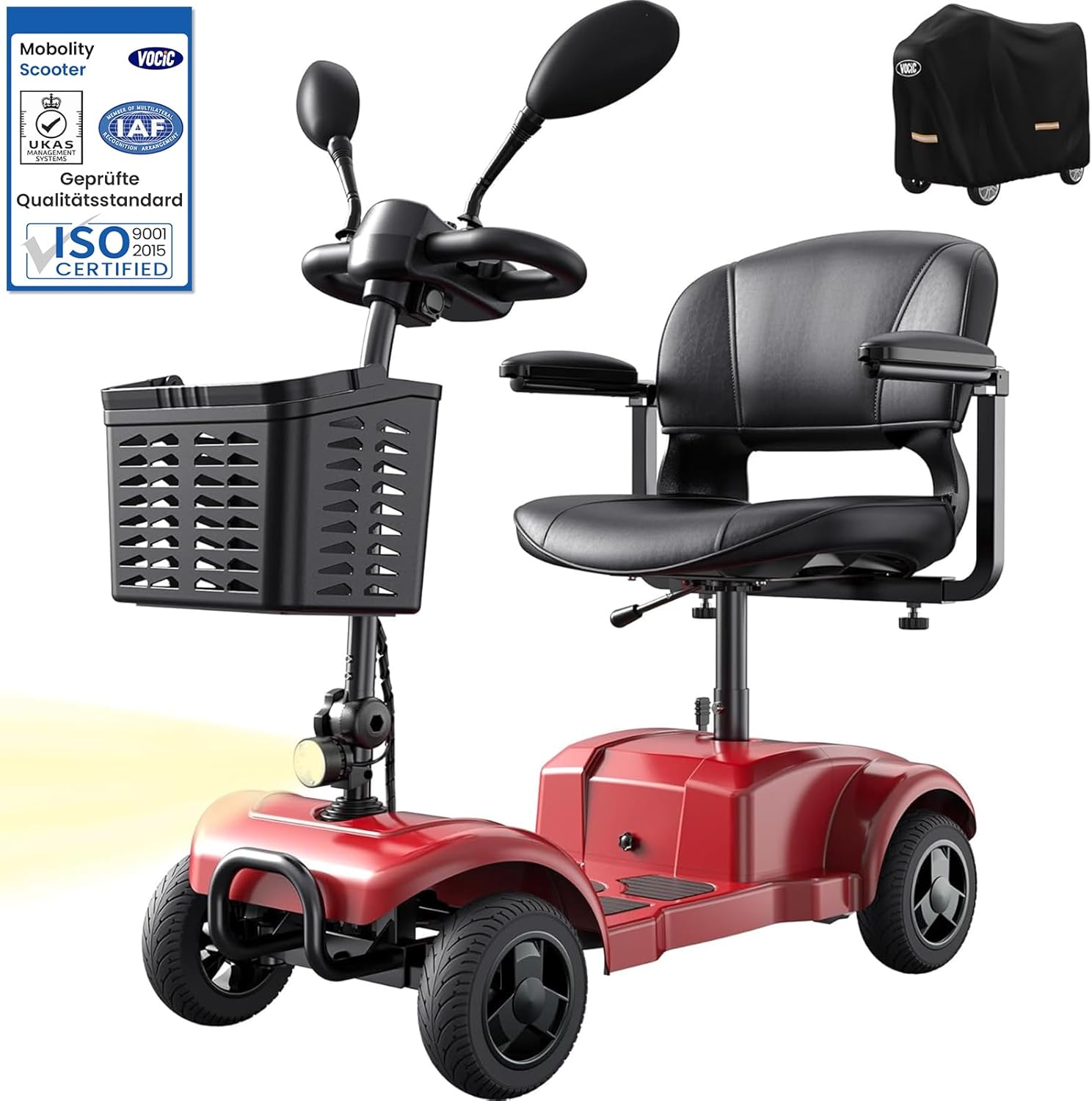 VOCIC Elektromobil Klappbar für Senioren, 20KM Stabiler Mobilitätsroller 4 Räder 136KG, Schwarz