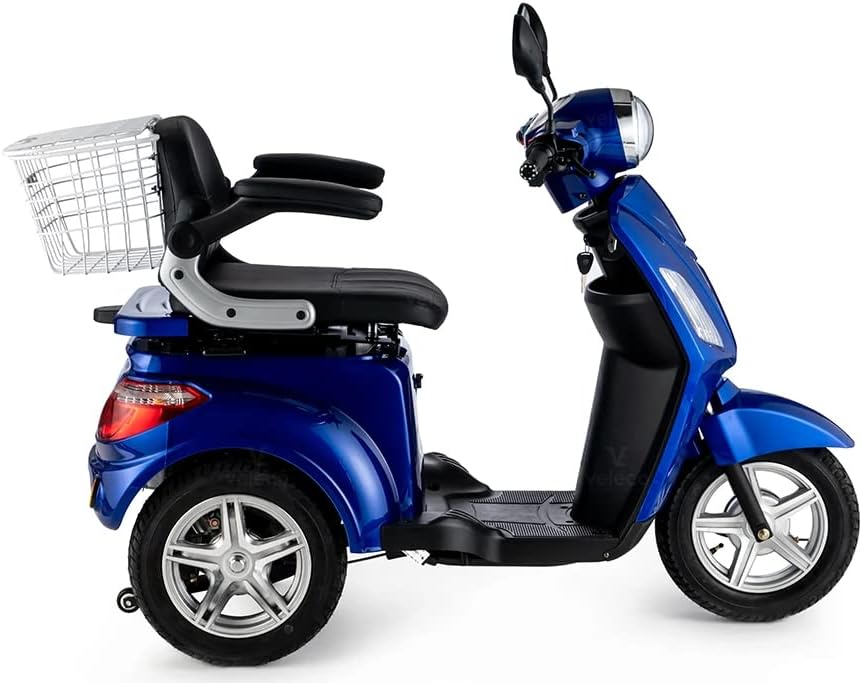VELECO ZT15 - Dreirad Mobilitätsroller – komplett montiert und fahrbereit – elektromagnetische Bremse – Digitaler Tachometer - geräumiger Stauraum - 3 Rad Seniorenmobil (ROT)