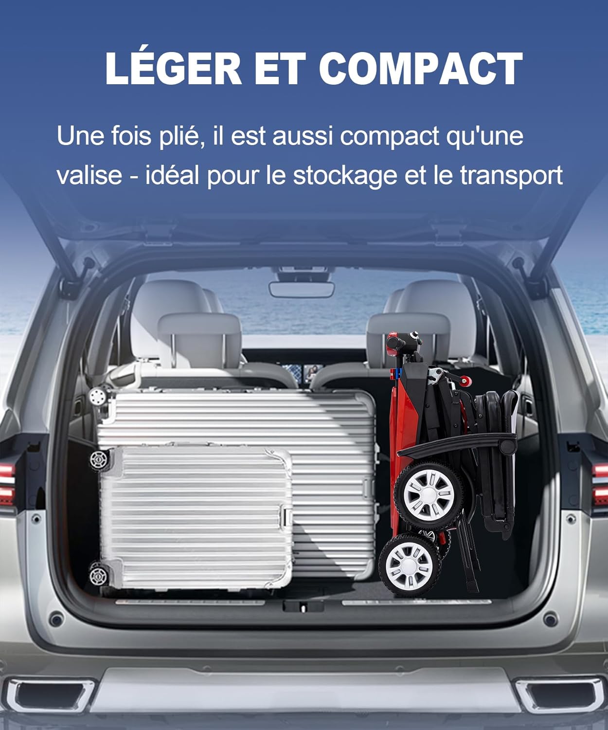 Z01 Elektromobil Klappbar für Senioren, 20KM Stabiler Mobilitätsroller 4 Räder (Rot)