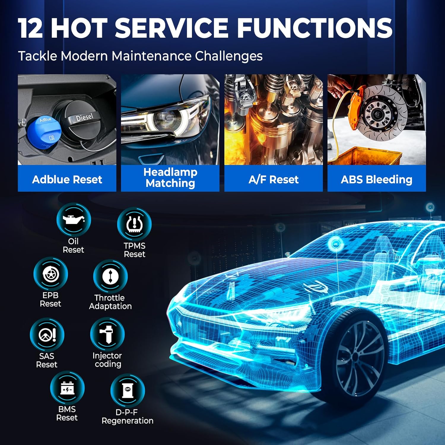 LAUNCH CRP129X V2.0 obd2 Diagnosegerät mit 4-Systemdiagnosen (Motor SRS at/MT und ABS) zurücksetzen für öl SAS EPB TPMS BMS DPF ABS AFS ETS ADBLUE AIRFUEL Bremse, 12 Reset-Funktionen, AutoVIN