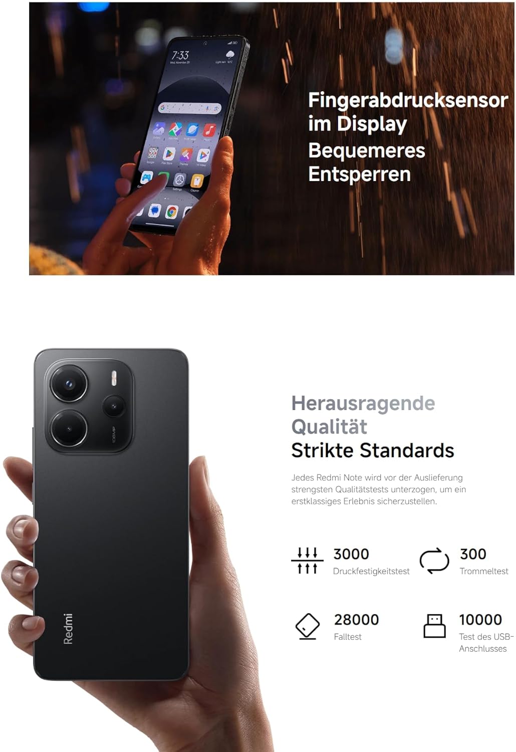 【DE】Xiaomi Redmi Note 14 Smartphone, 8 + 256GB, Blue, 108MP AI-Kamerasystem, 5500mAh Akku, 120Hz Augenschutzdisplay, AI-Funktionen