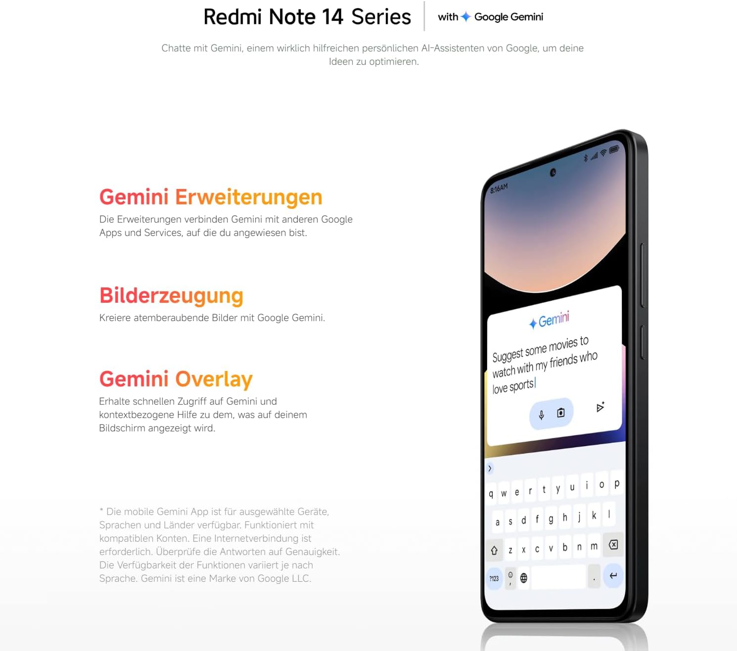 【DE】Xiaomi Redmi Note 14 Smartphone, 8 + 256GB, Blue, 108MP AI-Kamerasystem, 5500mAh Akku, 120Hz Augenschutzdisplay, AI-Funktionen