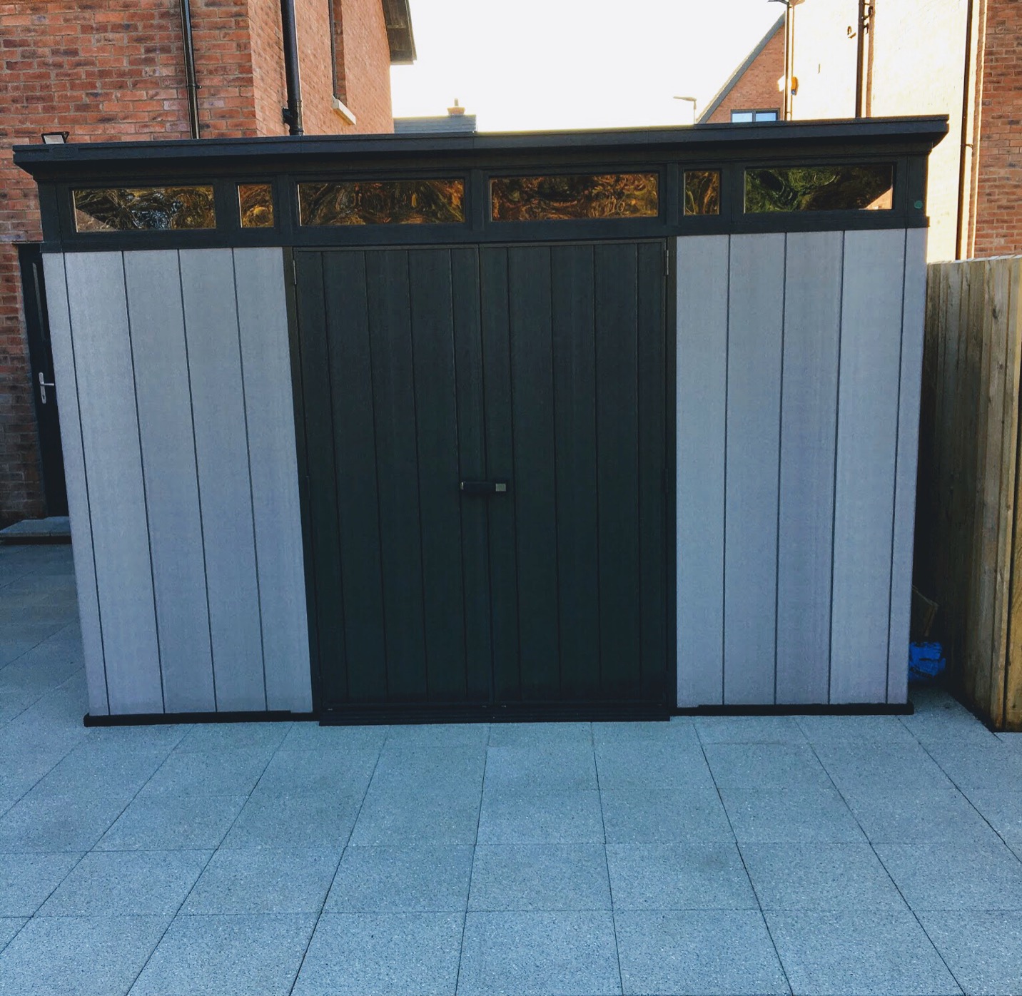Keter Artisan Outdoor Pent Double Door Garden Storage Shed 7 x 7ft Grey Duotech+ Wood look and feel, Fade Free, All Weather Resistant, Safe and Secure, Zero Maintenance