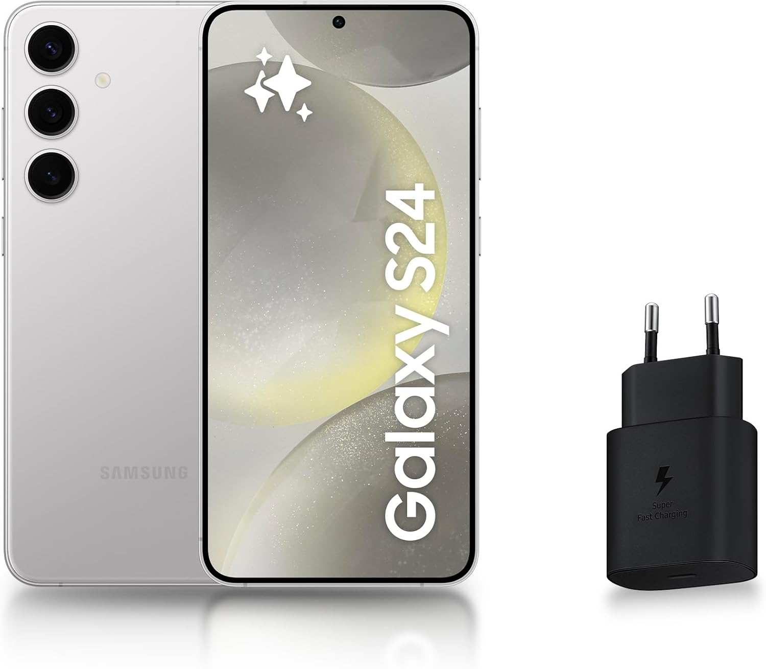 【FR】Samsung Galaxy S24, Smartphone Android 5G, 128 Go, Chargeur Secteur Rapide 25W Inclus, Smartphone déverrouillé, Argent, Version FR