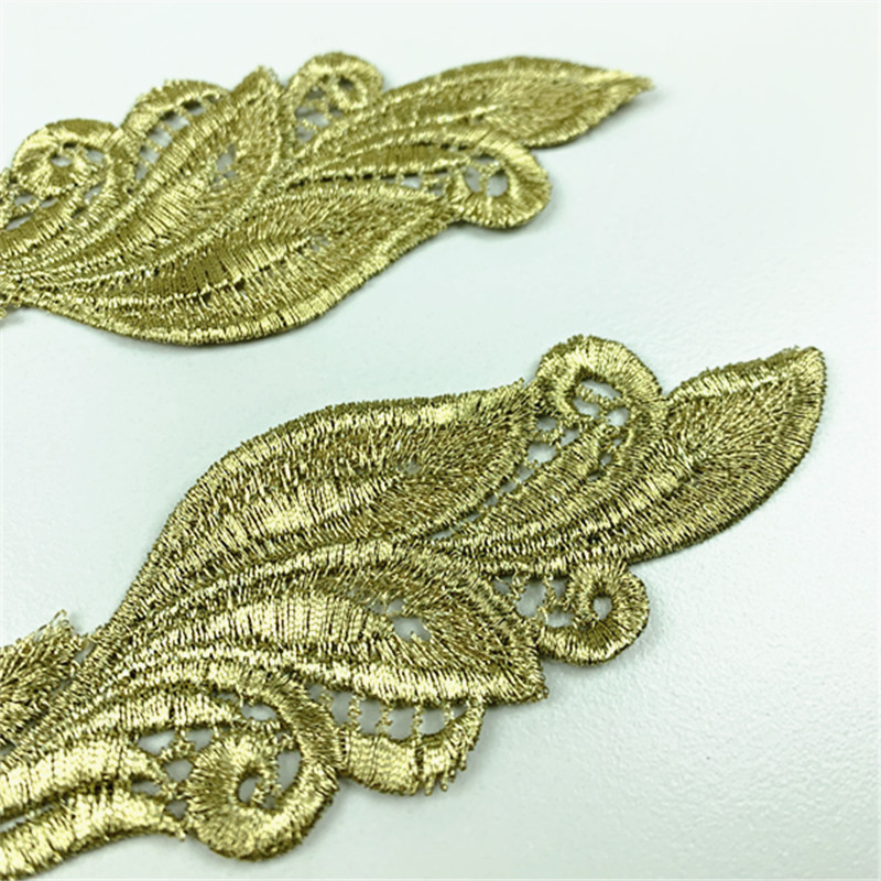 10 Mirror Pair Venise Lady Dress Sewing Gold Flower Floral Lace Trims Applique patch LP-JA26