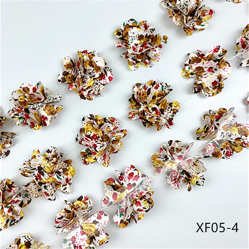 24 flowers (about 2 Yards) 5cm Width 3D Chiffon Flowers DIY lace trim lace ribbon decoration clothes accessories XF05