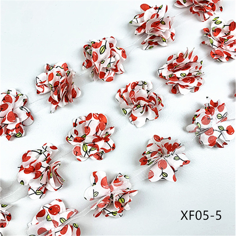 24 flowers (about 2 Yards) 5cm Width 3D Chiffon Flowers DIY lace trim lace ribbon decoration clothes accessories XF05