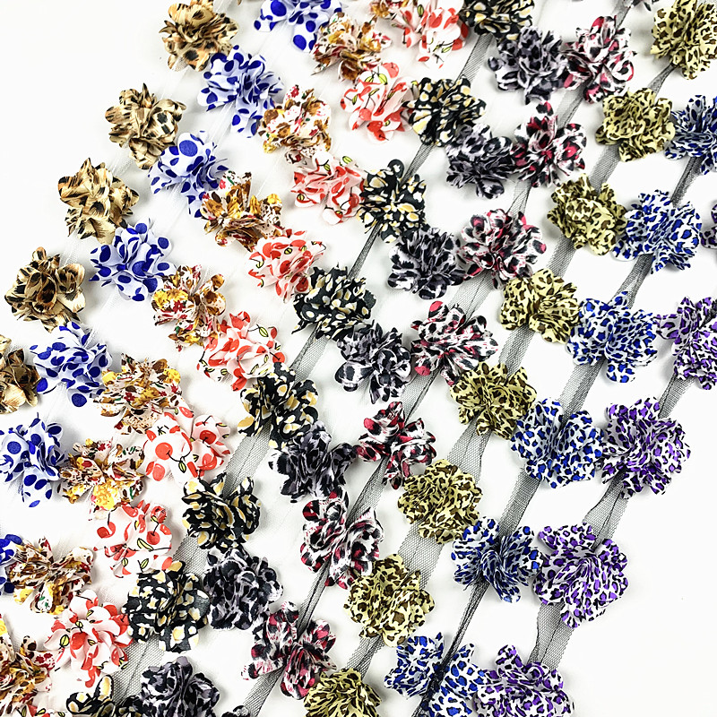 24 flowers (about 2 Yards) 5cm Width 3D Chiffon Flowers DIY lace trim lace ribbon decoration clothes accessories XF05