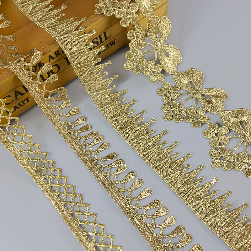 2 yards width 1.5-11.5CM gold lace DIY lolita garment accessorie sewing trim the queen dress wedding lace material BJDB80 BJDB89