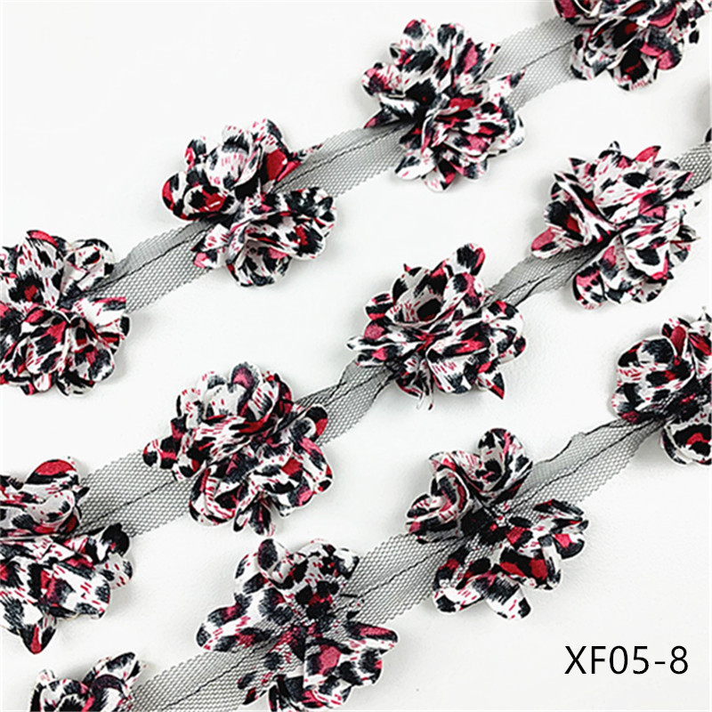 24 flowers (about 2 Yards) 5cm Width 3D Chiffon Flowers DIY lace trim lace ribbon decoration clothes accessories XF05
