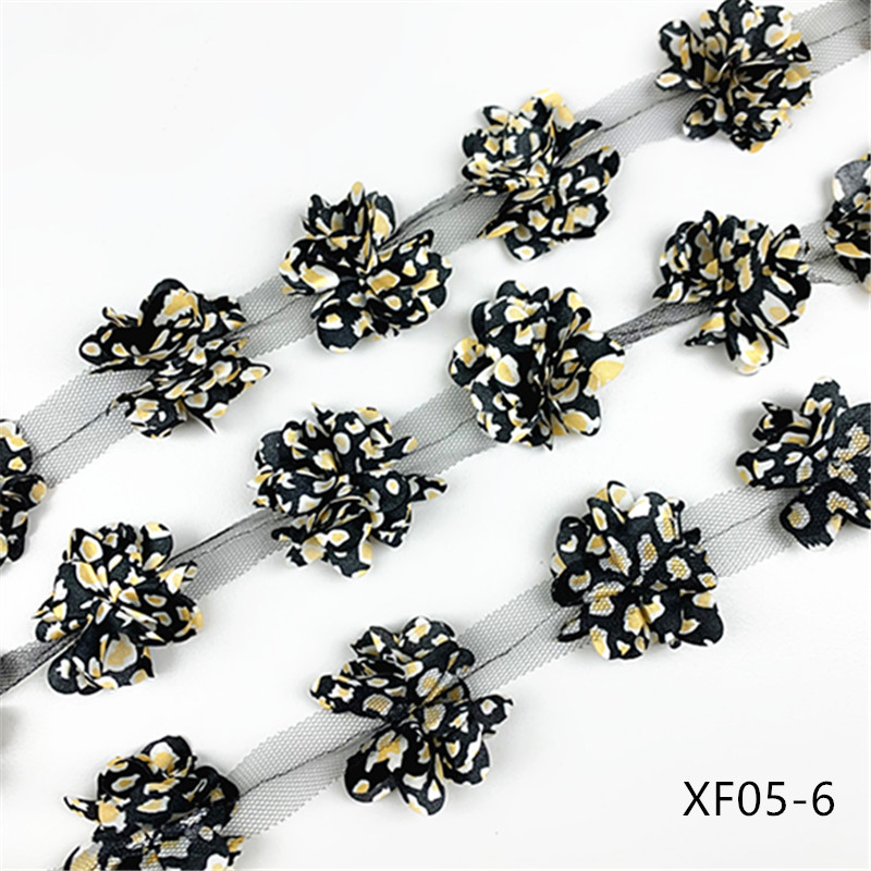 24 flowers (about 2 Yards) 5cm Width 3D Chiffon Flowers DIY lace trim lace ribbon decoration clothes accessories XF05