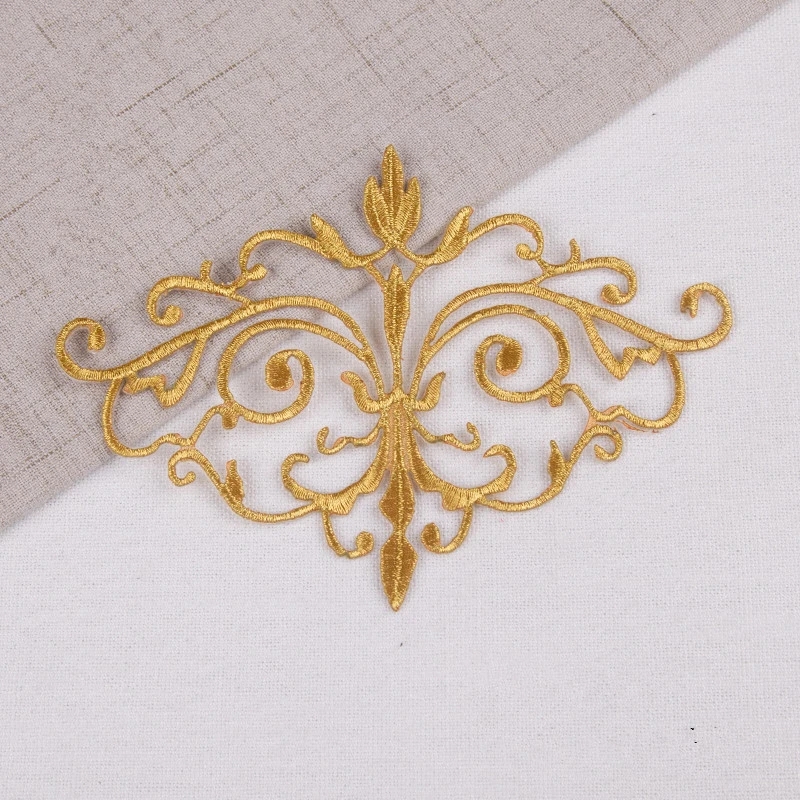 3PCS iron on embroidered patches custome stickers vintage venise flower appliqued gold silver flower mirror pair CA009