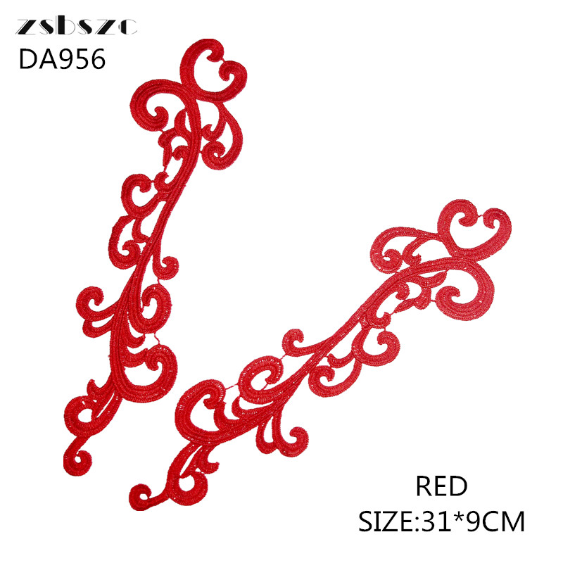 5PCS zsbszc new 31X9CM 5 pairs white Fashion wedding Lace Appliques Embroidery Patches sew on Apparel Trims Diy Cosplay DA956