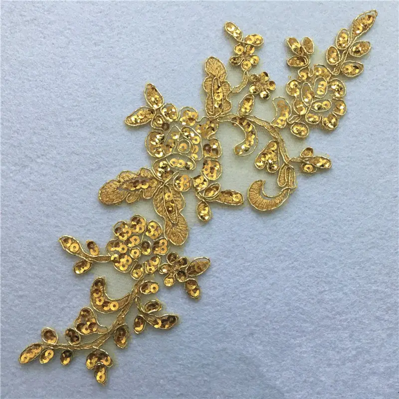 5PCS Hot Selling Boutique Gold Sequins Floral Wedding Dress Costumes Embroidered Flower Patches DIY Accessories Lace Accessories  CG060