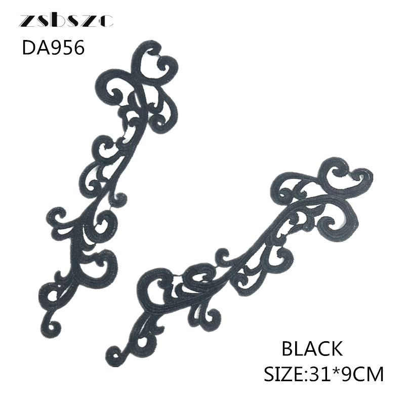 5PCS zsbszc new 31X9CM 5 pairs white Fashion wedding Lace Appliques Embroidery Patches sew on Apparel Trims Diy Cosplay DA956