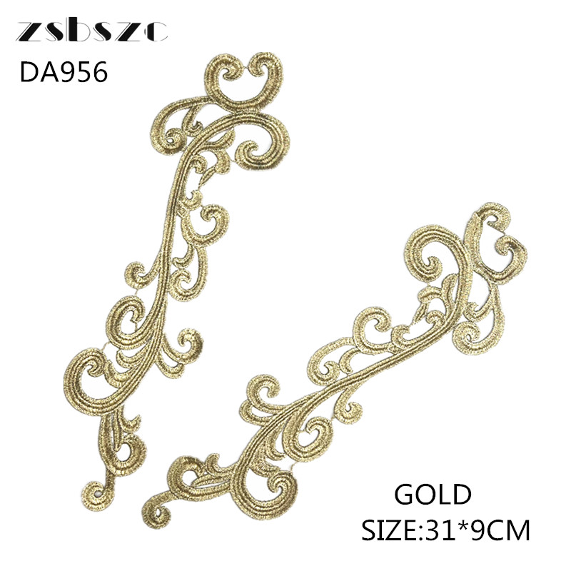 5PCS zsbszc new 31X9CM 5 pairs white Fashion wedding Lace Appliques Embroidery Patches sew on Apparel Trims Diy Cosplay DA956