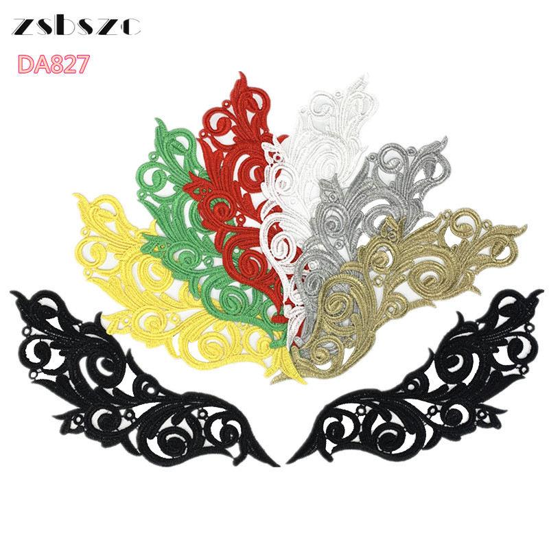 zsbszc 5 pairs 26.3X11CM white polyester embroider DIY lace patches Venise Lace flowers Applique Garment accessories LP-DA827