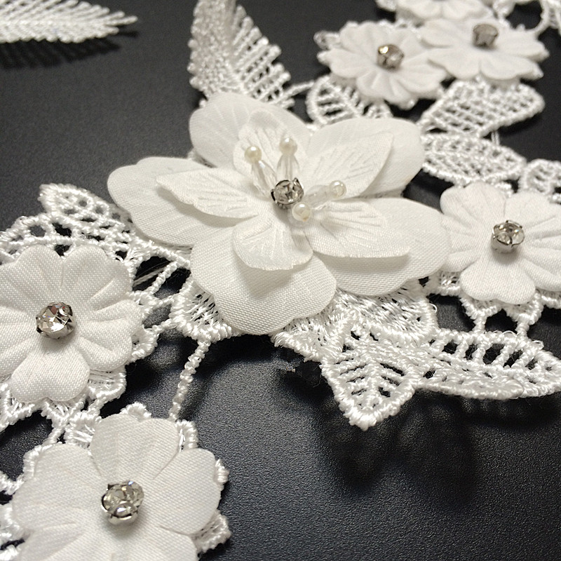 2 mirror pair white 3D embroider Lace flowers Applique patches Venise DIY Wedding dress Garment accessories DA921
