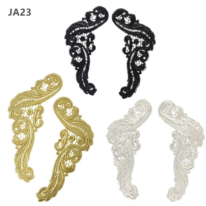 new 5 pairs 22X11.5CM Lace Fabric embroidery patches Sewing Trim Wedding Dress Applique Lace patch JA23