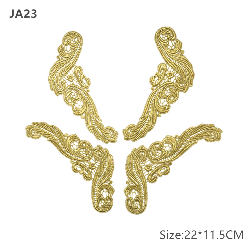 new 5 pairs 22X11.5CM Lace Fabric embroidery patches Sewing Trim Wedding Dress Applique Lace patch JA23