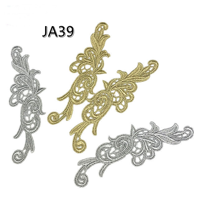 5 pairs  gold silver polyester width 5.5CM DIY lace applique textile accessories collar Sew On Cloth Costume Craft  JA39