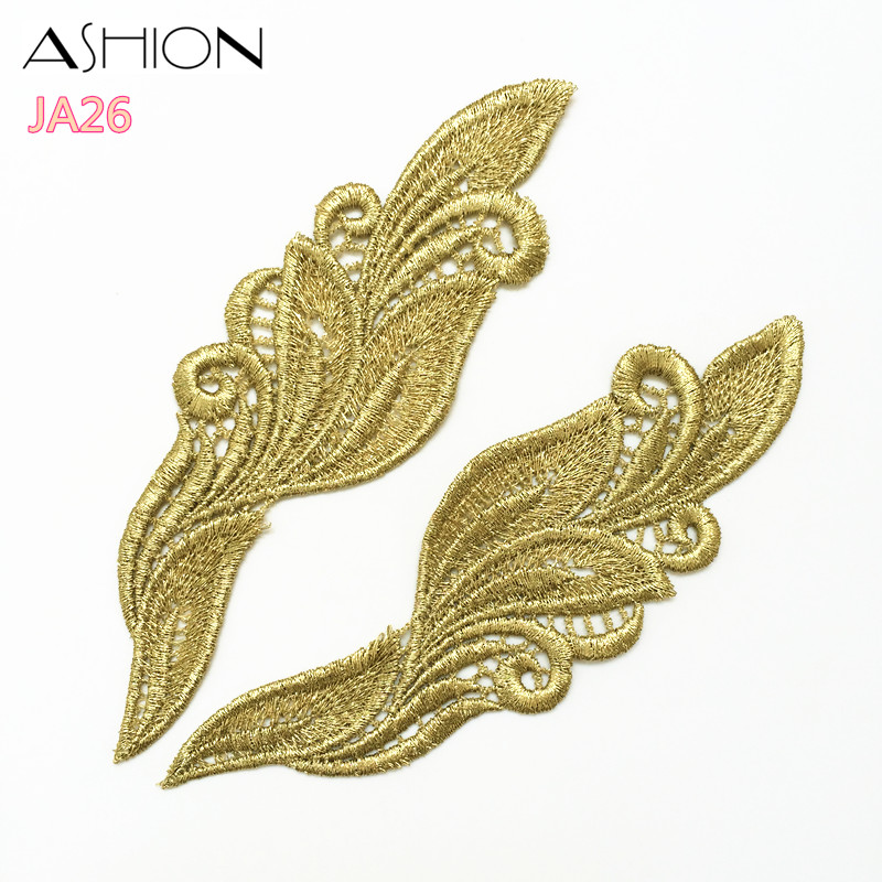 10 Mirror Pair Venise Lady Dress Sewing Gold Flower Floral Lace Trims Applique patch LP-JA26