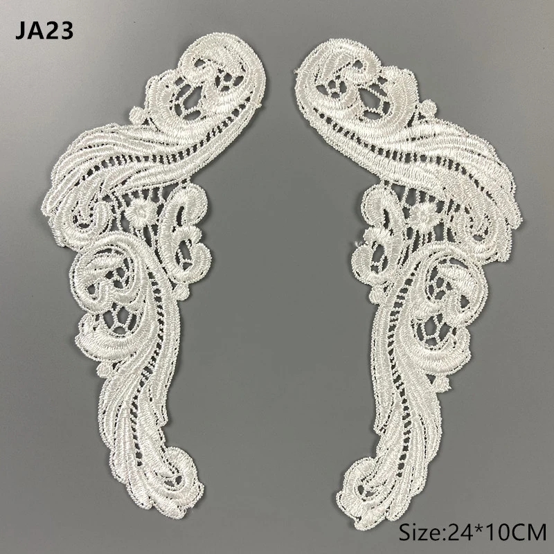new 5 pairs 22X11.5CM Lace Fabric embroidery patches Sewing Trim Wedding Dress Applique Lace patch JA23