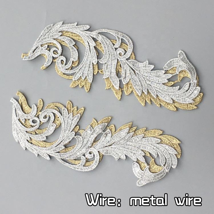 10 pairs  Embroidery patches gold  silver lace applique collar wedding dress accessories fabric patch    JA29