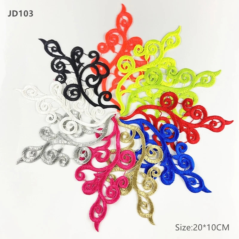 5 pairs 20X10CM gold white black blue red polyester DIY Dance costumes lace patches flowers Applique Garment accessories JD103